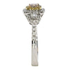 .61CT WHITE PINK & FANCY YELLOW DIAMOND 18KT TRI COLOR GOLD CUSHION 3 STONE RING