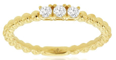 .16CT DIAMOND 14K YELLOW GOLD ROUND 3 STONE BEADED PAST PRESENT FUTURE LOVE RING