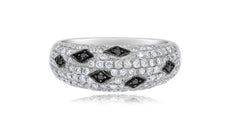 .95CT WHITE & BLACK DIAMOND 14K WHITE GOLD MULTI ROW PAVE GEOMETRICAL COBRA RING