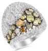 LARGE 6.60CT WHITE & MULTI COLOR DIAMOND 18K WHITE GOLD MULTI SHAPE CLUSTER RING