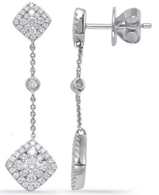 ESTATE .73CT DIAMOND 14KT WHITE GOLD FLOWER SQUARE BY THE YARD HANGING EARRINGS