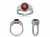GIA CERTIFIED 5.18CT DIAMOND & AAA RUBY 18KT 2 TONE GOLD 3D HALO ENGAGEMENT RING