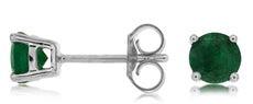 ESTATE .90CT AAA EMERALD 14KT WHITE GOLD 3D ROUND CLASSIC 4 PRONG STUD EARRINGS