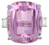 EXTRA LARGE 47.87CT DIAMOND & AAA KUNZITE 18K WHITE GOLD 3D 3 STONE CLASSIC RING