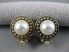 ANTIQUE 8MM SEA PEARL DIAMOND 14K YELLOW GOLD ROUND FILIGREE EARRINGS #17204