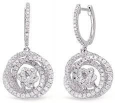 LARGE 1.4CT DIAMOND 14K WHITE GOLD CIRCULAR INTERTWINING HUGGIE HANGING EARRINGS