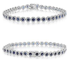 3.78CT DIAMOND & AAA SAPPHIRE 14KT WHITE GOLD 3D MULTI FLORAL TENNIS BRACELET