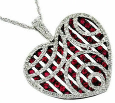 2.48CT DIAMOND & AAA RUBY 14KT WHITE GOLD 3D HEART CIRCLE OF LIFE LOVE PENDANT