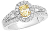 ESTATE 1.34CT WHITE & FANCY YELLOW DIAMOND 18KT 2 TONE GOLD HALO ENGAGEMENT RING
