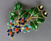 LARGE AAA OPAL & CORAL & ENAMEL 14KT YELLOW GOLD FLOWER LEAF BROOCH PIN PENDANT