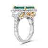 LARGE 8.11CT DIAMOND & AAA EMERALD 18KT WHITE GOLD SQUARE HALO ENGAGEMENT RING