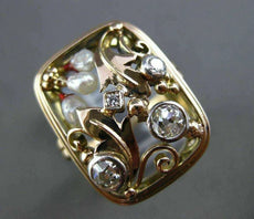 ANTIQUE WIDE .40CT OLD MINE DIAMOND & SOUTH SEA PEARL 14K 2 TONE GOLD RING 21823
