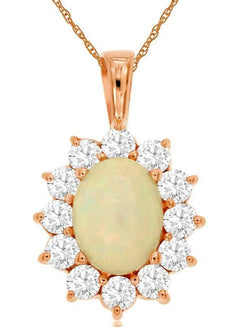 2.10CT DIAMOND&AAA OPAL 14KT ROSE GOLD OVAL & ROUND HALO FLOWER FLOATING PENDANT