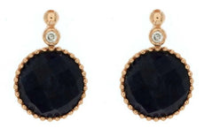 .03CT DIAMOND & AAA SODALITE 14KT ROSE GOLD 3D ROUND MILGRAIN HANGING EARRINGS