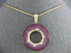 LARGE DIAMOND & RUBY & PINK SAPPHIRE 18K YELLOW GOLD MULTI ROW CIRCULAR PENDANT