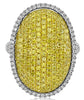LARGE 2.24CT WHITE & FANCY YELLOW DIAMOND 18K 2 TONE GOLD 3D MULTI ROW OVAL RING