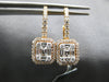 LARGE .86CT DIAMOND 18KT ROSE GOLD 3D ROUND & BAGUETTE CLUSTER HANGING EARRINGS