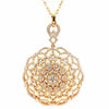 LARGE 3.96CT DIAMOND 18K YELLOW GOLD ROUND FLOWER OPEN FILIGREE CIRCULAR PENDANT