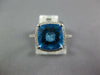 LARGE 4.20CT DIAMOND & AAA BLUE TOPAZ 14KT WHITE GOLD CUSHION FILIGREE FUN RING