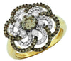 ESTATE 1.05CT WHITE & CHOCOLATE FANCY DIAMOND 14K YELLOW GOLD 3D FLOWER FUN RING