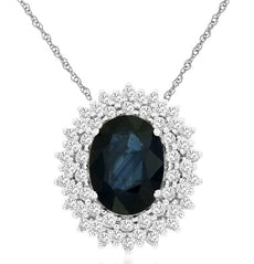 1.80CT DIAMOND & AAA SAPPHIRE 14KT WHITE GOLD 3D OVAL FLOWER FLOATING PENDANT