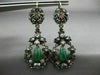 ANTIQUE LARGE 4.0CT DIAMOND & AAA EMERALD 14KT YELLOW GOLD & SILVER 3D EARRINGS