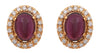 .3CT DIAMOND & AAA CABOCHON RUBY 18K YELLOW GOLD OVAL & ROUND HALO STUD EARRINGS