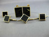 ESTATE LARGE AAA ONYX 14KT YELLOW GOLD 3D RECTANGULAR CUFFLINKS SHIRT STUD SET