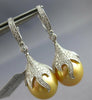 ESTATE LARGE .65CT DIAMOND & AAA GOLDEN SOUTH SEA PEARL 18K WHITE GOLD HANGING EARRINGS