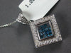 LARGE 1.26CT WHITE & BLUE DIAMOND 14K WHITE GOLD PRINCESS & ROUND SQUARE PENDANT