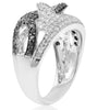 ESTATE WIDE 1.12CT WHITE & BLACK DIAMOND 14KT WHITE GOLD 3D LOVE KNOT FUN RING