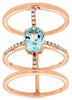 LARGE 1.93CT DIAMOND & AAA AQUAMARINE 14KT ROSE GOLD OVAL & ROUND 3 ROW FUN RING