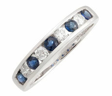 .77CT DIAMOND & AAA SAPPHIRES 14KT WHITE GOLD 3D CHANNEL ROUND ANNIVERSARY RING