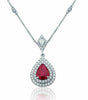 ESTATE 2.10CT DIAMOND & AAA RUBY 18KT 2 TONE GOLD TEAR DROP DOUBLE HALO NECKLACE