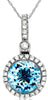 1.68CT DIAMOND & AAA BLUE TOPAZ 14KT WHITE GOLD 3D ROUND HALO FLOATING PENDANT