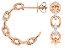 ESTATE .10CT DIAMOND 14KT ROSE GOLD 3D SEMI HOOP LINK FUN HANGING EARRINGS