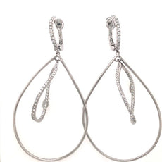 EXTRA LARGE 1.49CT DIAMOND 18KT WHITE GOLD 3D DOUBLE TEAR DROP HANGING EARRINGS
