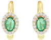 1.13CT DIAMOND & AAA EMERALD 14KT YELLOW GOLD OVAL & ROUND HUGGIE HOOP EARRINGS
