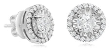 ESTATE .70CT DIAMOND 14KT WHITE GOLD ROUND CLASSIC SOLITAIRE HALO STUD EARRINGS