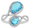 LARGE 3.35CT DIAMOND & AAA BLUE TOPAZ 14KT WHITE GOLD 3D PEAR SHAPE & ROUND RING