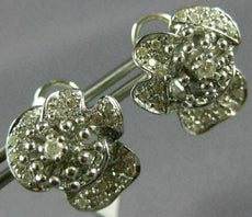 ESTATE LARGE .81CT DIAMOND 18KT WHITE GOLD 3D CLASSIC FLOWER CLIP ON EARRINGS