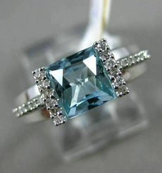 ESTATE 1.62CT DIAMOND & AAA BLUE TOPAZ 14KT WHITE GOLD 3D SQUARE FRIENDSHIP RING