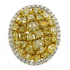 LARGE 3.87CT WHITE & FANCY YELLOW DIAMOND 18KT 2 TONE GOLD MULTI SHAPE OVAL RING