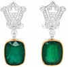 LARGE 8.93CT DIAMOND & AAA EMERALD 18KT 2 TONE GOLD CUSHION & ROUND FUN EARRINGS