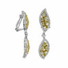 LARGE 3.5CT WHITE & FANCY YELLOW DIAMOND 18K TWO TONE GOLD LEAF HANGING EARRINGS