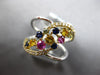 LARGE 1.17CT DIAMOND & AAA MULTI COLOR SAPPHIRE 18KT WHITE & ROSE GOLD LEAF RING