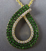 1.27CT DIAMOND & AAA TSAVORITE 18KT YELLOW GOLD TEAR DROP LOVE KNOT FUN PENDANT