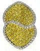 LARGE 3.24CT WHITE & FANCY YELLOW DIAMOND 18K 2 TONE GOLD PAVE DOUBLE HEART RING