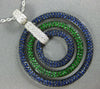 LARGE 4.32CT DIAMOND & AAA SAPPHIRE & TSAVORITE 18KT WHITE GOLD CIRCULAR PENDANT