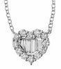 ESTATE .89CT DIAMOND 18KT WHITE GOLD 3D ROUND & BAGUETTE CLASSIC LOVE NECKLACE